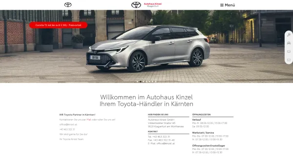 Website Screenshot: Autohaus Kinzel - Toyota Händler, Klagenfurt am Wörthersee, Autohaus Kinzel GmbH - Date: 2023-06-23 12:04:54