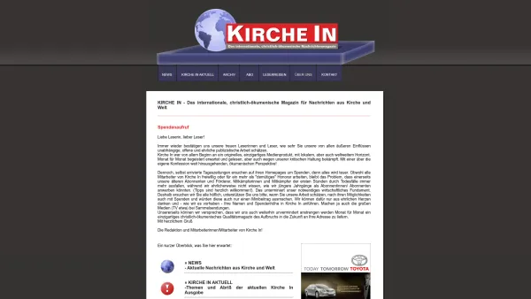 Website Screenshot: KIRCHE . Aktuelle Nachrichten - Kirche In - das internationale, christlich-ökumenische Nachrichtenmagazin - Date: 2023-06-23 12:04:54