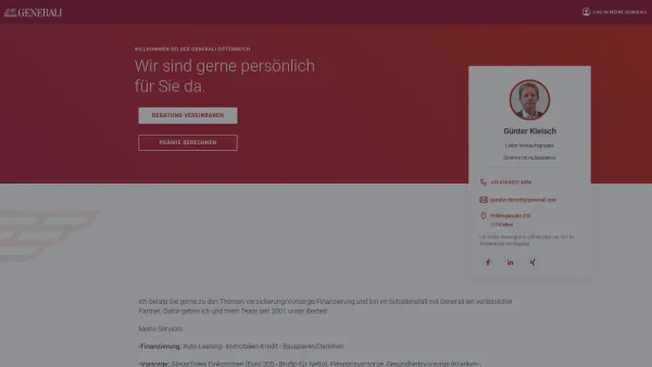 Website Screenshot: 1A Versicherung, Finanzierung, Bank, Bausparen - Günter Kleisch » Beratung in Wien | Generali Österreich - Date: 2023-06-15 16:02:34