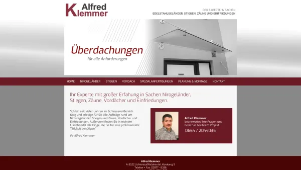 Website Screenshot: Alfred Klemmer - Alfred Klemmer- Edelstahlgeländer, Stiegen, Zäune und Einfriedungen - Date: 2023-06-23 12:05:00