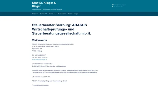Website Screenshot: ABAKUS Wirtschaftsprüfungs und Steuerberatungsgesellschaft - Steuerberater Salzburg: ABAKUS Wirtschaftsprüfungs- und Steuerberatungsgesellschaft m.b.H. - Date: 2023-06-23 12:05:00