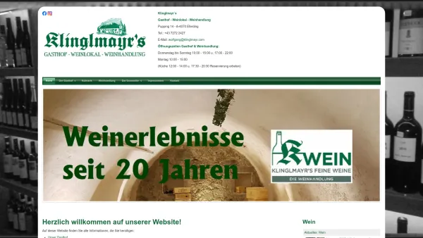 Website Screenshot: Wirtshaus Woflgang Klinglmayr Pupping Eferding - Klinglmayr Gasthof-Weinlokal-Weinhandlung - Date: 2023-06-23 12:05:00