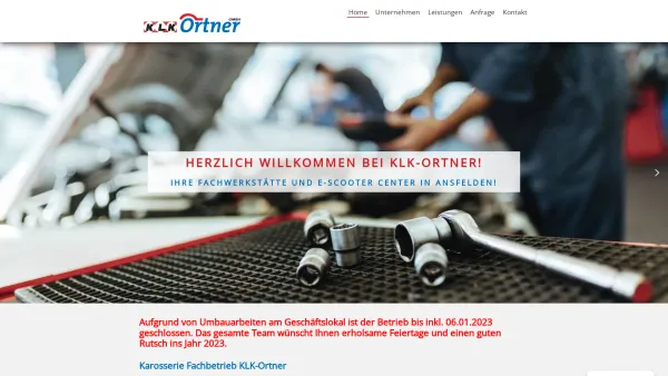 Website Screenshot: KLK-Ortner GmbH. - KLK-Ortner GmbH - Die Fachwerkstatt in Ansfelden für KFZ und E-Scooter - Date: 2023-06-23 12:05:02