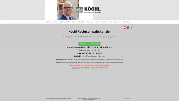 Website Screenshot: Dr. Arnold Köchl Mag. Christian Köchl Gesellschaft nach bürgerlichm attorneys koechl.villach - Köchl Rechtsanwalt Villach - Date: 2023-06-23 12:05:06