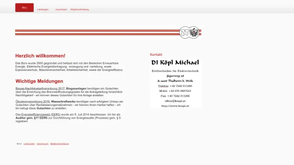 Website Screenshot: Ziviltechniker DI Köpl Michael - Büro - Date: 2023-06-15 16:02:34