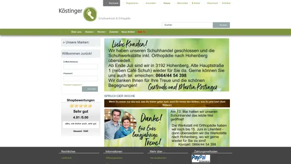 Website Screenshot: Köstinger Schuhe und Orthopädie - Köstinger Schuhe - Willkommen im Online-Shop! - Date: 2023-06-15 16:02:34