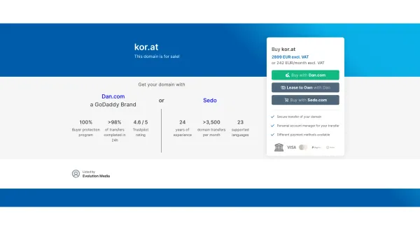 Website Screenshot: KOR - the money Company - kor.at is for sale! - Date: 2023-06-14 10:38:04