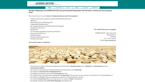 Website Screenshot: KORRELEKTOR - Lektorat, Fremdsprachenkorrektur und Übersetzung in Wien – KORRELEKTOR - www.korrelektor.at - Date: 2023-06-23 12:05:14