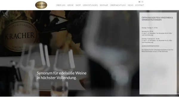 Website Screenshot: Weinlaubenhof Kracher Kracher - Kracher - Das Synonym für edelsüße Weine in höchster Vollendung. Die Weingärten vom Weinlaubenhof Kracher liegen zwischen Illmitz und dem Ufer des Neusiedlersees. - Date: 2023-06-15 16:02:34