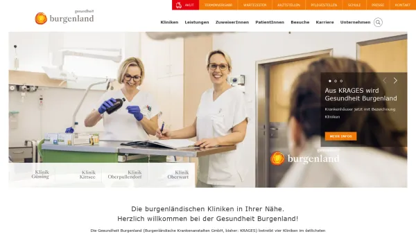 Website Screenshot: Bgld. Krankenanstalten Ges.m.b.H. A.ö. Krankenhaus KRAGES Burgenländische Krankenanstalten GesmbH - Gesundheit Burgenland - Gesundheit-Burgenland - Date: 2023-06-23 12:05:17