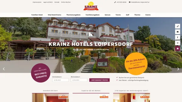 Website Screenshot: Hotel Krainz - Familien und Thermen Hotel Krainz in Loipersdorf - Date: 2023-06-23 12:05:17