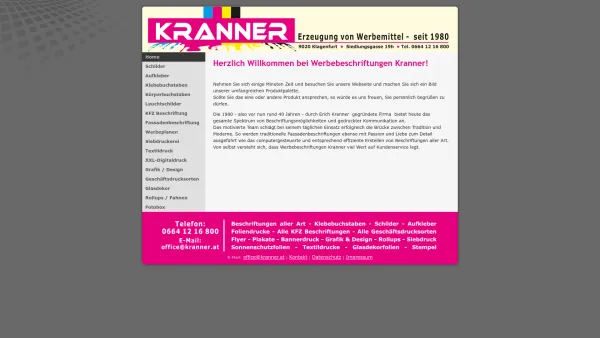 Website Screenshot: A1 Schilderhersteller Kranner Erich - Home - Date: 2023-06-23 12:05:20