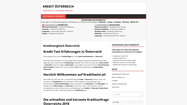 Website Screenshot: Kreditvergleich Österreich - Kredit Österreich – Kreditheini.at – Online Kreditvergleich - Date: 2023-06-15 16:02:34