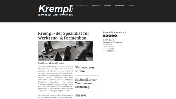 Website Screenshot: Krempl GesmbH Formenbau Werkzeugbau Der richtige Partner - Das Unternehmen Krempl - krempl-paschings Webseite! - Date: 2023-06-23 12:05:20