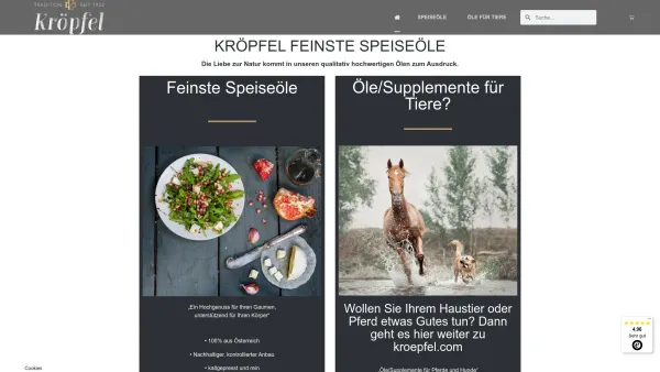 Website Screenshot: Kröpfel Landmaschinen - Feinste Speiseöle online kaufen | Kröpfel Shop - Date: 2023-06-23 12:05:23