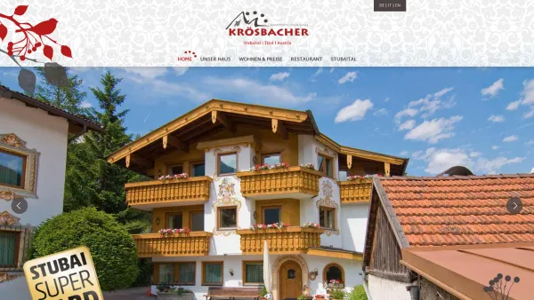 Website Screenshot: Aparthaus Restaurant Catering KM Krösbacher Ernst - Willkommen - Aparthotel Krösbacher Stubaital - Ferienwohnungen & Zimmer in Fulpmes - Date: 2023-06-23 12:05:23