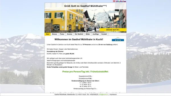 Website Screenshot: Hotel Gasthof Mühlthaler Kuchl - Hotel Mühlthaler Kuchl: Start - Date: 2023-06-23 12:05:26
