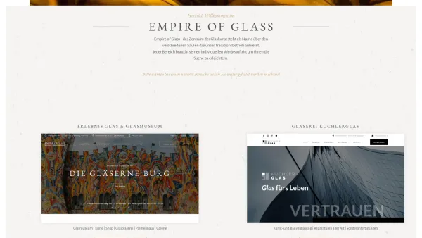 Website Screenshot: Kuchlerhaus Glaserei / Glasmuseum - Landing page - empireofglass.at - Date: 2023-06-14 10:38:24
