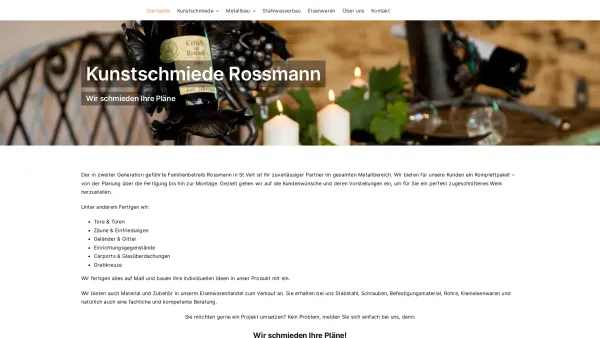 Website Screenshot: Kunstschmiede Christoph Rossmann - Kunstschmiede Rossmann – Metallbau & Eisenwaren - Date: 2023-06-23 12:05:31