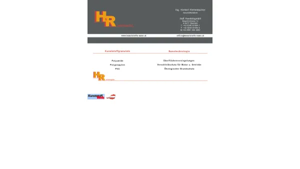 Website Screenshot: H&R HandelsgmbH Kunststoffe-Nanotechnologie - Kunststoffgranulate, Nanotechnologie - Date: 2023-06-23 12:05:31