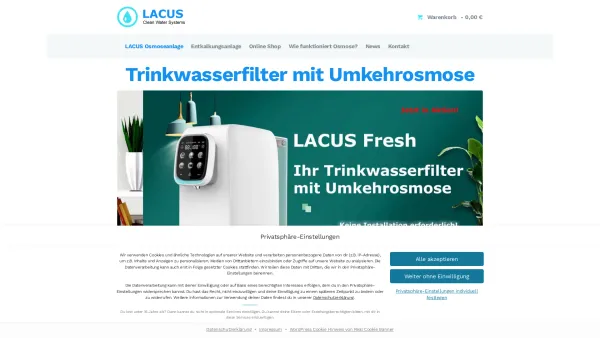 Website Screenshot: LACUS Venture GmbH - LACUS Fresh Osmoseanlage - Wasserfilter mit Umkehrosmose - Date: 2023-06-14 10:46:46