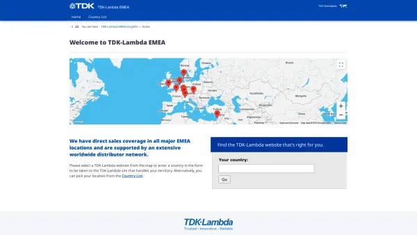 Website Screenshot: to Lambda Europe - TDK-Lambda EMEA - Trusted, Innovative, Reliable - AC-DC Power Supplies, DC-DC Converters, EMI Filters - Date: 2023-06-14 10:41:26