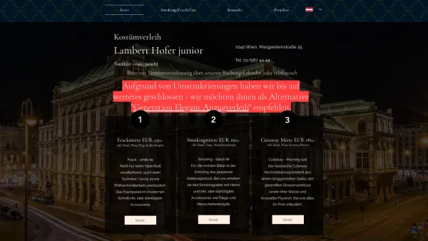 Website Screenshot: Kostümverleih Lambert Hofer junior LAMBERT-HOFER - Lambert Hofer jr. | Smoking | Frack | Verleih | 1040 Wien, Margaretenstr. 25 - Date: 2023-06-14 10:41:26