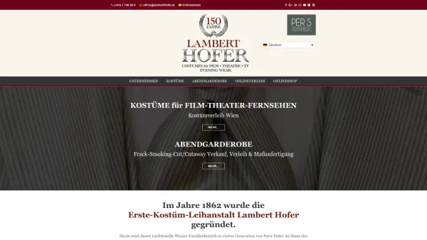 Website Screenshot: Lambert Hofer - Lambert Hofer - Kostüme für Film - Theater - TV & Evening Wear - Date: 2023-06-15 16:02:34
