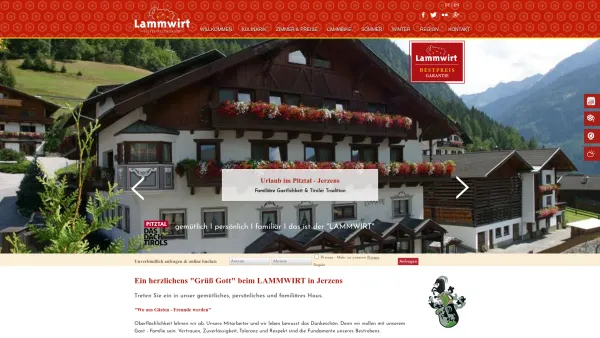 Website Screenshot: Hotel Restaurant Lammwirt Jerzens Pitztal Ferien Jerzens Österreich Tirolurlaub Winterurlaub Winterferien Skiferien Sommerurlaub S - Willkommen - Hotel Lammwirt - Pitztal - Date: 2023-06-23 12:05:39