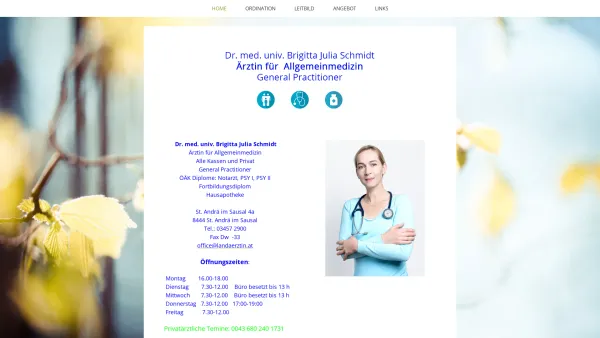 Website Screenshot: Dr. med. univ. Brigitta Julia Schmidt - Startseite - Landärztin Steiermark - Date: 2023-06-15 16:02:34