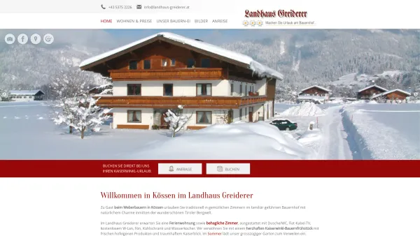 Website Screenshot: Landhaus Greiderer - Willkommen - Landhaus Greiderer - Zimmer und Ferienwohnung am Bauernhof im Kaiserwinkl in Tirol - Date: 2023-06-23 12:05:40