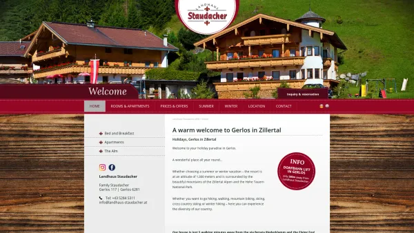 Website Screenshot: Bauernhof Landhaus Staudacher A-6281 Gerlos - Willkommen im Landhaus Staudacher - Landhaus Staudacher (EN) - Date: 2023-06-23 12:05:40