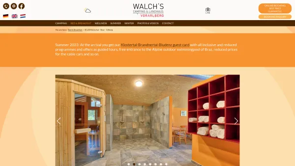 Website Screenshot: Walchs Camping und Landhaus - B & B Klostertal - Braz - Arlberg - Walchs Camping & Landhaus (EN) - Date: 2023-06-23 12:05:41