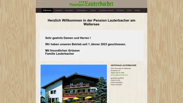 Website Screenshot: Pension Lauterbacher Neumarkt am Wallersee - Willkommen - www.lauterbacher.at - Date: 2023-06-23 12:05:46