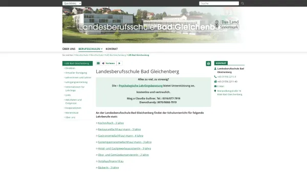 Website Screenshot: Landesberufsschule für Tourismus Bad Gleichenberg - Landesberufsschule Bad Gleichenberg - Berufsschulen - Land Steiermark - Date: 2023-06-23 12:05:49