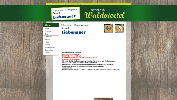 Website Screenshot: Gerhard Liebenauer Kachelöfen Fliesen Hafnermeister Fliesenlegermeister aus Zwettl - Gerhard Liebenauer - Hafnermeister, Fliesenleger - Kremser Straße 51 - 3910 Zwettl - Date: 2023-06-23 12:06:03