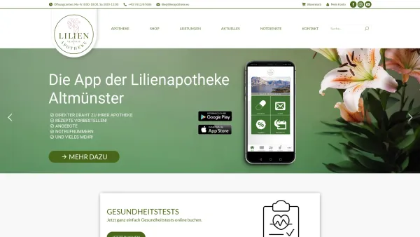 Website Screenshot: Lilienapotheke Mag. pharm. Dr. Agnes Hemetsberger e.u. - Die Lilien Apotheke Traunsee in Altmünster - Date: 2023-06-23 12:06:06