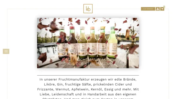 Website Screenshot: Lind Obstbau & Edelbrände - Lind Obstbau - Edelbrände, Fruchtsäfte, Bio Wermut und Gin - Date: 2023-06-15 16:02:34