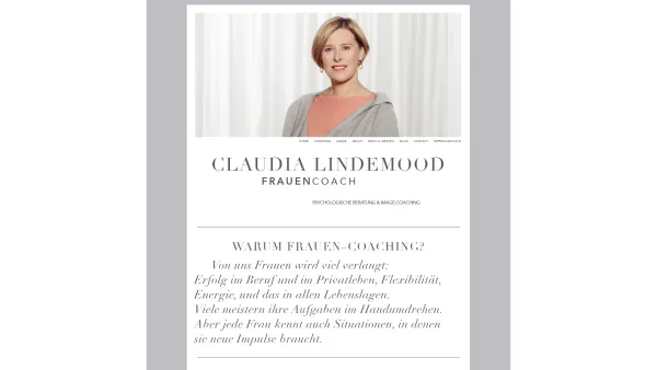 Website Screenshot: Claudia Lindemood, Lebens und Sozialberaterin, Coach und Mediatorin, Stil und Imageberaterin - Claudia Lindemood Frauencoach - Date: 2023-06-14 10:43:33