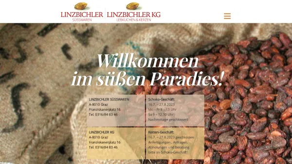 Website Screenshot: Schokoladen Linzbichler Schokoladen Kerzen Konfekt Graz Franziskanerplatz - Home - LINZBICHLER Süßwaren • Lebkuchen • Kerzen - Date: 2023-06-23 12:06:07