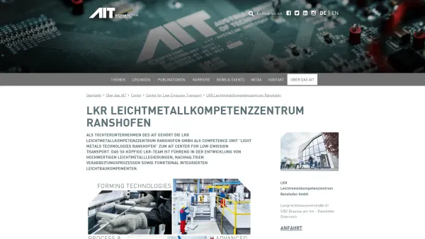 Website Screenshot: LKR Leichtmetallkompetenzzentrum Ranshofen GmbH - LKR Leichtmetallkompetenzzentrum Ranshofen - AIT Austrian Institute Of Technology - Date: 2023-06-14 10:43:33