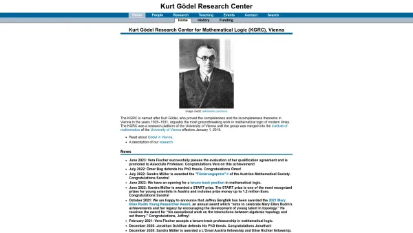 Website Screenshot: Institut f Formale Logik d Universität Kurt Gödel Research Center for Mathematical Logic - Kurt Gödel Research Center — Kurt Gödel Research Center for Mathematical Logic (KGRC), Vienna - Date: 2023-06-15 16:02:34