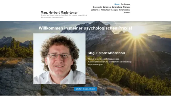 Website Screenshot: Mag. Herbert Madertoner Psychologe - Mag. Herbert Madertoner – Klinischer und Gesundheitspsychologe | Gerichtlich beeideter und zertifizierter Sachverständiger | Hypnosetherapeut - Date: 2023-06-23 12:06:23