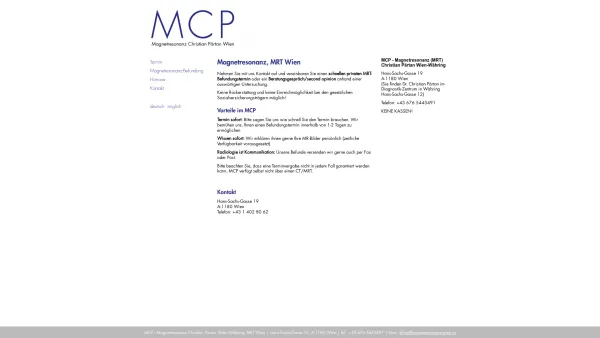 Website Screenshot: MCP Magnetresonanz Christian Pärtan - Privat MRT, Magnetresoanz bei Dr. Pärtan - Magnetresonanz MRT Wien - Date: 2023-06-23 12:06:24