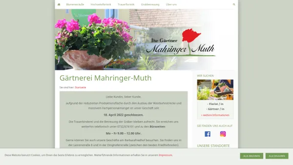 Website Screenshot: Gärtnerei Mahringer-Muth - Gärtnerei Mahringer-Muth - Date: 2023-06-23 12:06:26