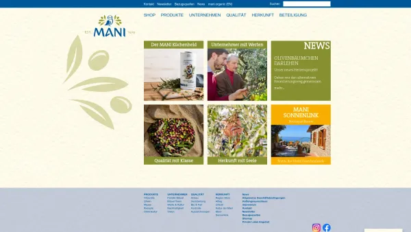Website Screenshot: Mani Biolive - Bio-Olivenöl und Oliven griechische Delikatessen – organic olive oils and olives organic Greek deli - Date: 2023-06-23 12:06:32