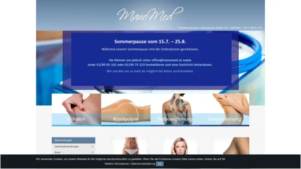 Website Screenshot: Manomed - ManoMed | Willkommen bei Manomed – den Spezialisten für ästhetische Behandlungen wie etwa Tattooentfernung, Kryotherapie, Haarentfernung, Cellulitebehandlung, Venenbehandlungen, Brustvergrößerung sowie Faltenbehandlung, Fettabsaugung - Date: 2023-06-23 12:06:32