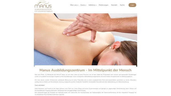 Website Screenshot: Manus Massageschule Mittelpunkt der Mensch - Ausbildungszentrum für Gesundheitsberufe - Manus - Date: 2023-06-23 12:06:32