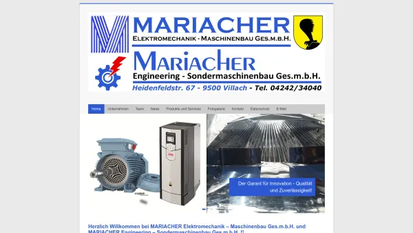 Website Screenshot: Pumpen Österreich Elektromechanik Maschinenbau Mariacher Elektromotoren Kärnten Generatoren - Pumpen - Österreich - Elektromechanik - Maschinenbau Mariacher - Elektromotoren Kärnten - Generatoren - Date: 2023-06-23 12:06:35