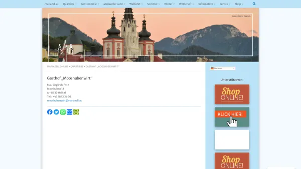 Website Screenshot: Sieglinde Mariazell Online Mariazeller Land Steiermark Austria Information Urlaub Freizeit Wandern Erholung Wallfahrt Veranstaltun - Gasthof „Mooshubenwirt“ - Mariazell Online - Date: 2023-06-23 12:06:35
